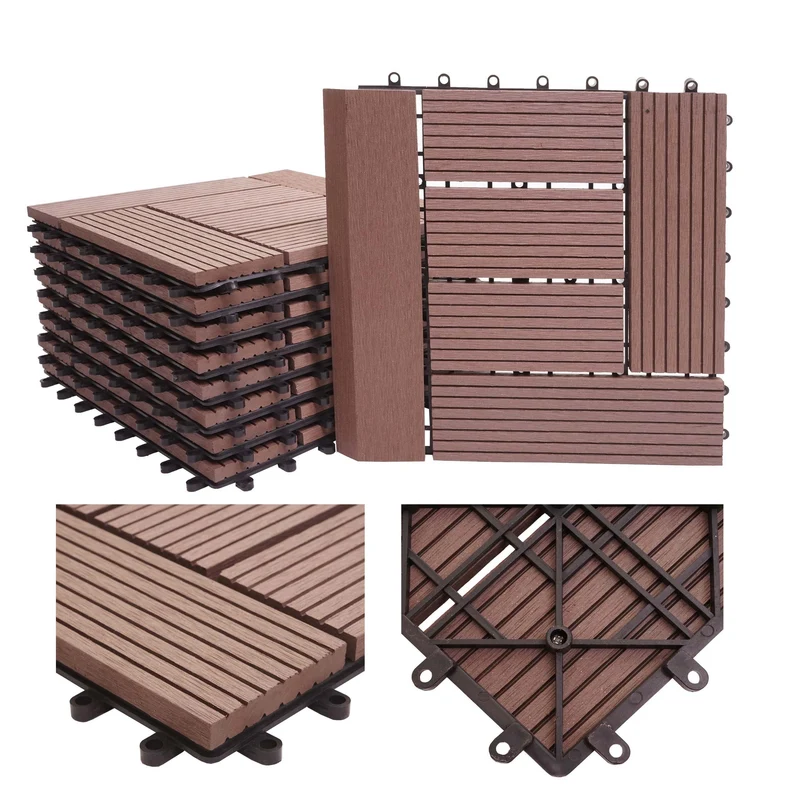 11x dalles carrelage WPC + finition aspect bois balcon/terrasse 30x30cm = 1 m² couleur café 04_0006199