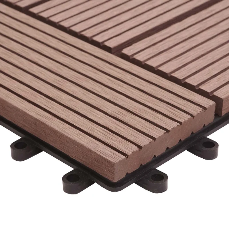 11x dalles carrelage WPC + finition aspect bois balcon/terrasse 30x30cm = 1 m² couleur café 04_0006199