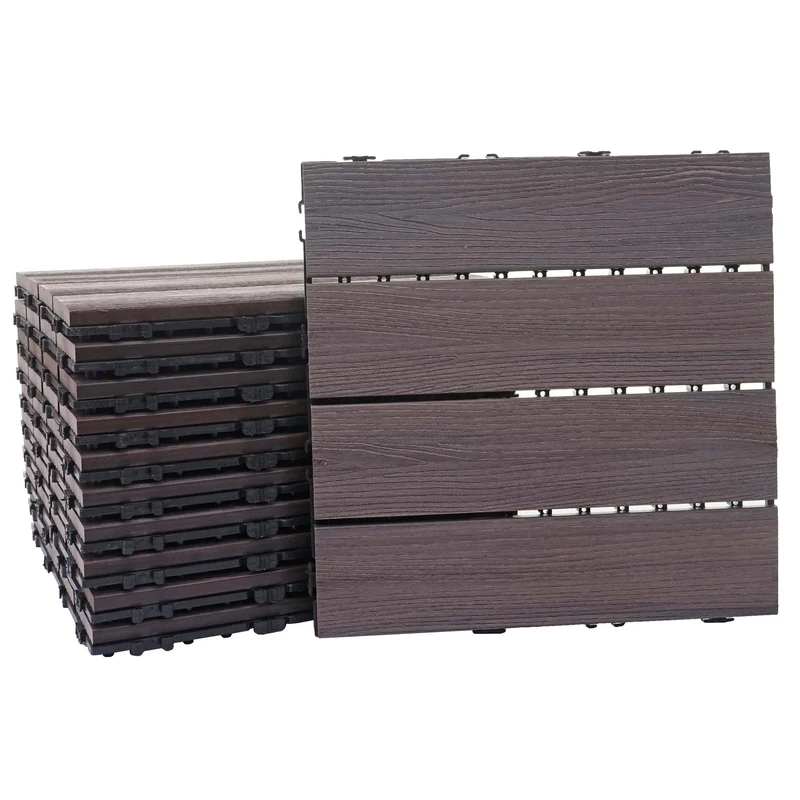 11x dalles carrelage WPC aspect bois balcon/terrasse structure 3d linéaire 30 x 30 cm = 1 m² gaufré gris-brun 04_0006193