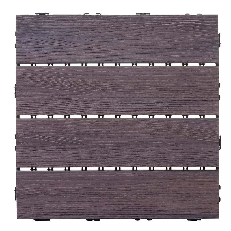 11x dalles carrelage WPC aspect bois balcon/terrasse structure 3d linéaire 30 x 30 cm = 1 m² gaufré gris-brun 04_0006193