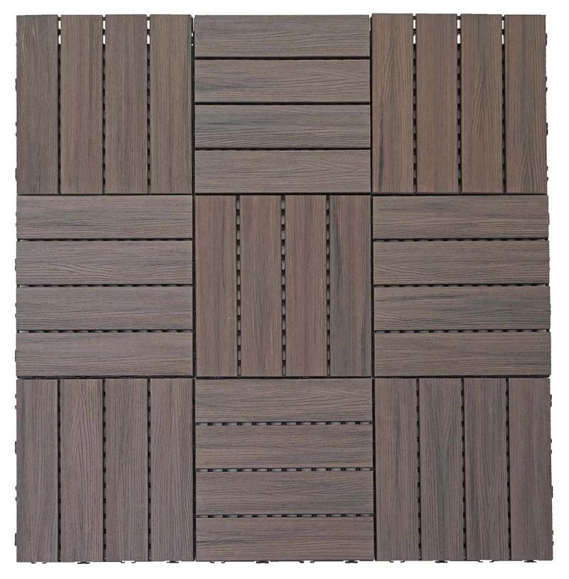 11x dalles carrelage WPC aspect bois balcon/terrasse structure 3d linéaire 30 x 30 cm = 1 m² gaufré gris-brun 04_0006193