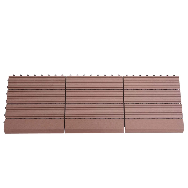 11x dalles carrelage WPC finition aspect bois balcon/terrasse 30 x 30 cm = 1 m² couleur café linéaire vertical 04_0006196