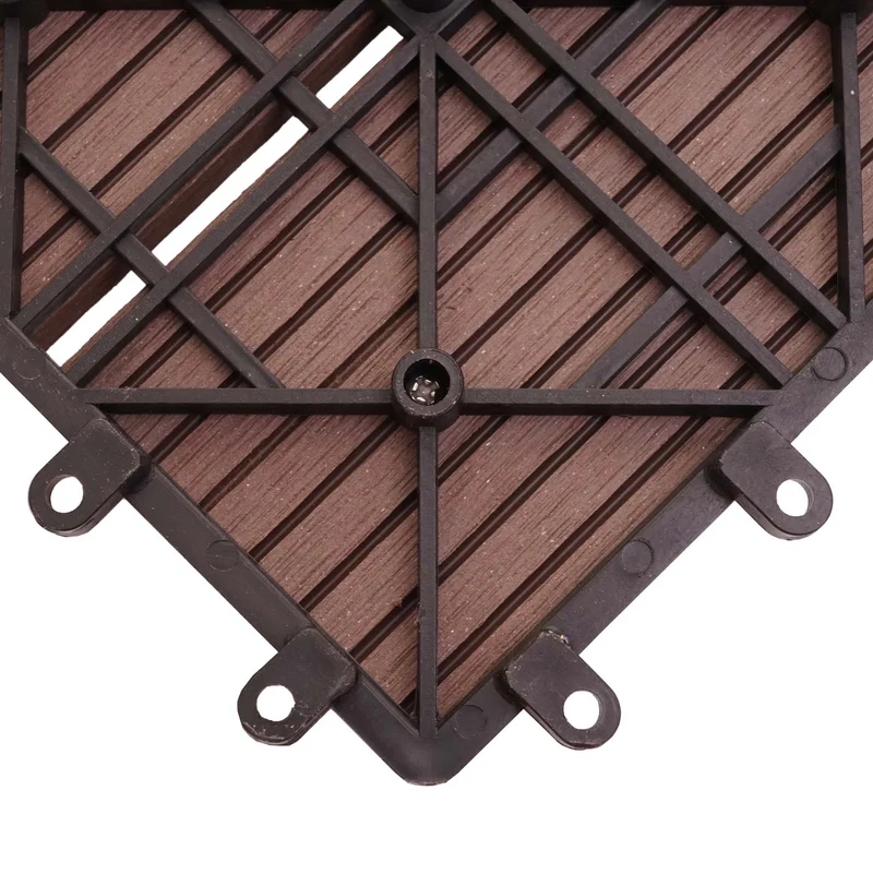 11x dalles carrelage WPC finition aspect bois balcon/terrasse 30 x 30 cm = 1 m² couleur café linéaire vertical 04_0006196