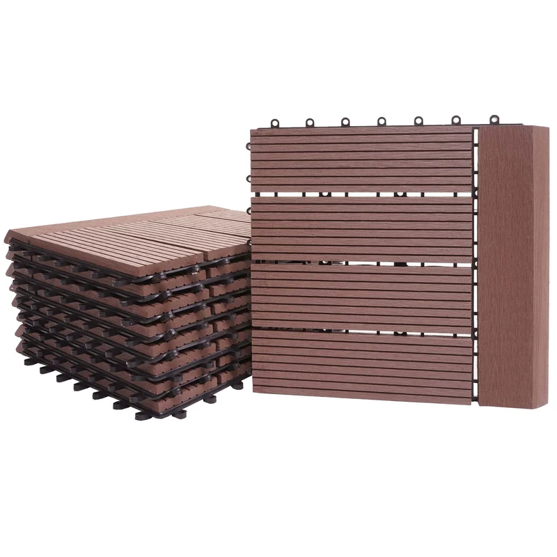 11x dalles carrelage WPC finition aspect bois balcon/terrasse 30 x 30 cm = 1 m² couleur café linéaire horizontal 04_0006195