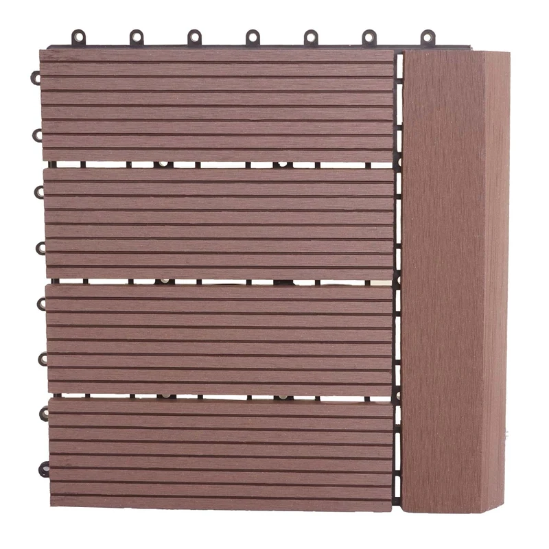 11x dalles carrelage WPC finition aspect bois balcon/terrasse 30 x 30 cm = 1 m² couleur café linéaire horizontal 04_0006195