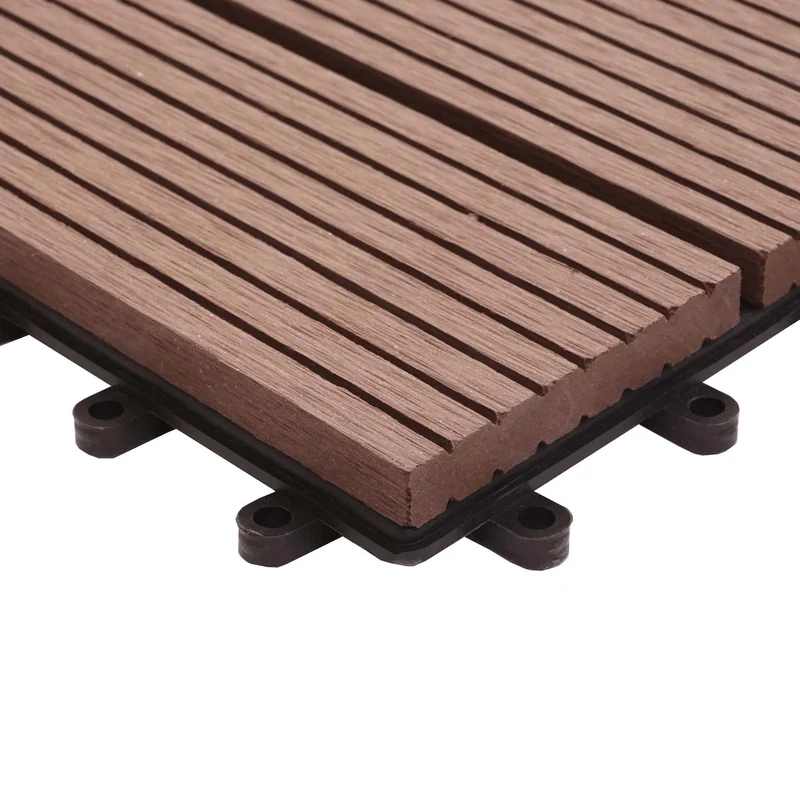11x dalles carrelage WPC finition aspect bois balcon/terrasse 30 x 30 cm = 1 m² couleur café linéaire horizontal 04_0006195