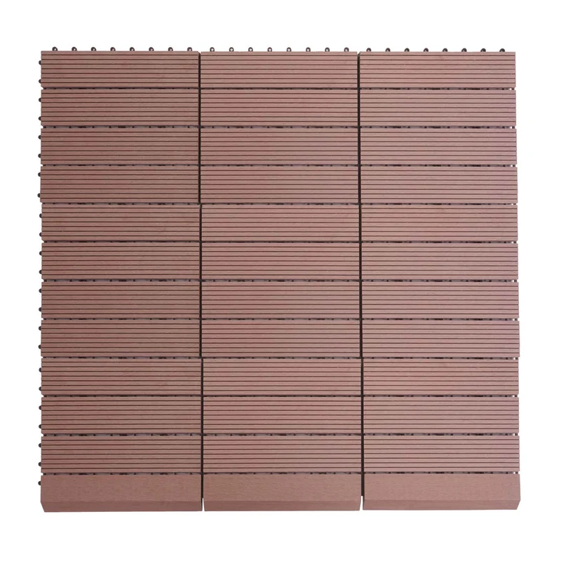 11x dalles carrelage WPC finition aspect bois balcon/terrasse 30 x 30 cm = 1 m² couleur café linéaire horizontal 04_0006195