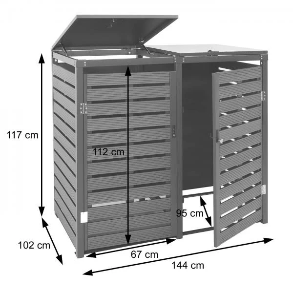 Cache-poubelle abris poubelle vérouillable 117x144x102 cm wpc acier inoxydable aspect noyer 04_0006088