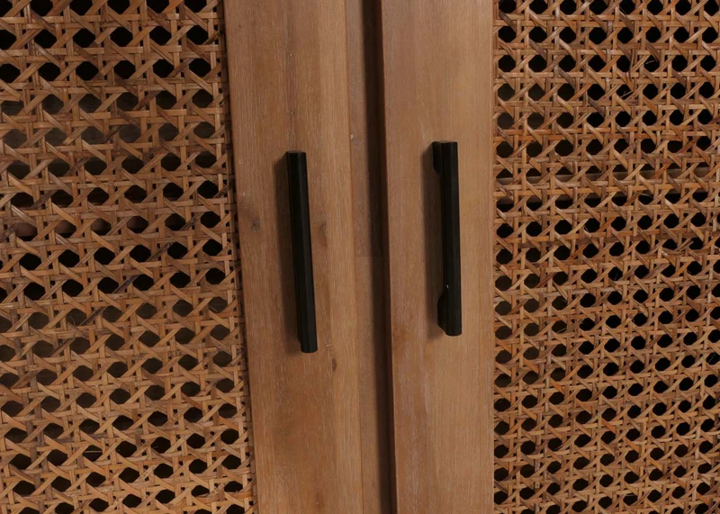 Buffet trois portes avec 4 compartiments de rangement en rotin bois acacia 82x160x45 cm 04_0005996