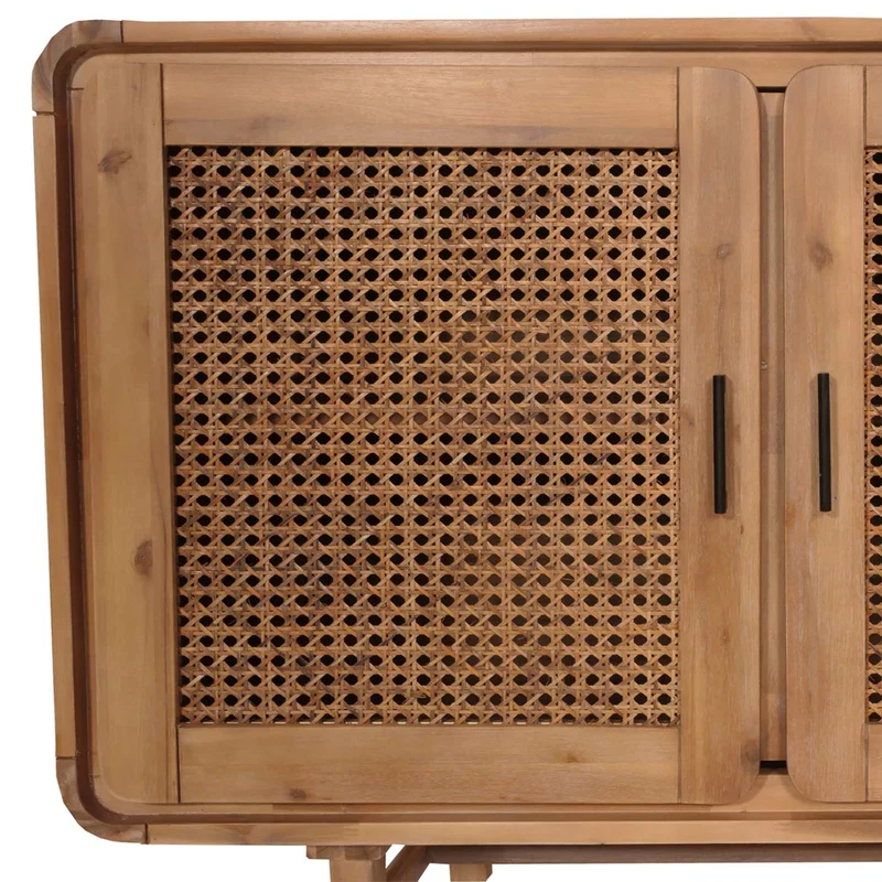 Buffet trois portes avec 4 compartiments de rangement en rotin bois acacia 82x160x45 cm 04_0005996