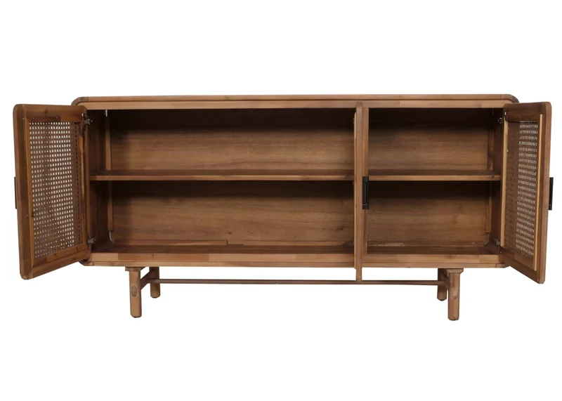 Buffet trois portes avec 4 compartiments de rangement en rotin bois acacia 82x160x45 cm 04_0005996