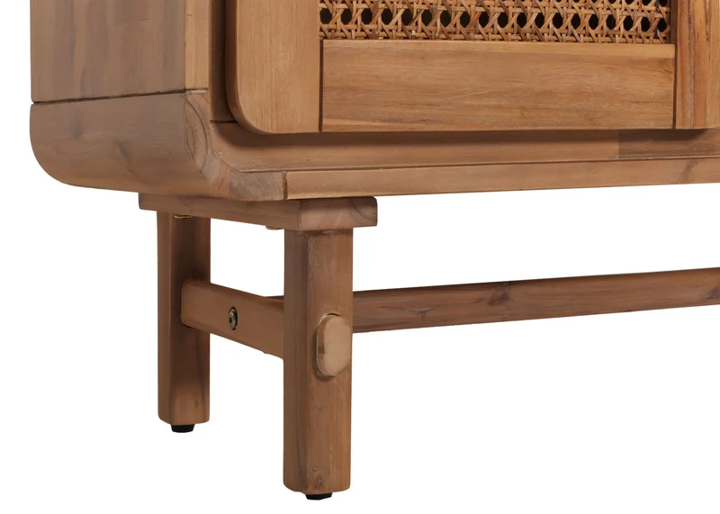 Buffet six compartiments de rangement et trois portes rotin bois massif d'acacia teinté 141x90x35 cm 04_0005979