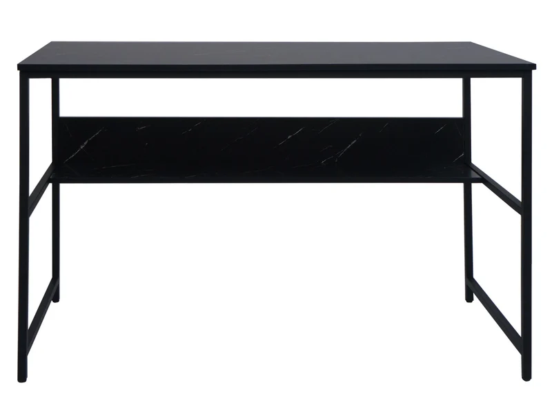Bureau table d'ordinateur paroi arrière sous le plateau de table métal mdf 120 x 60 cm aspect marbre noir 04_0006060