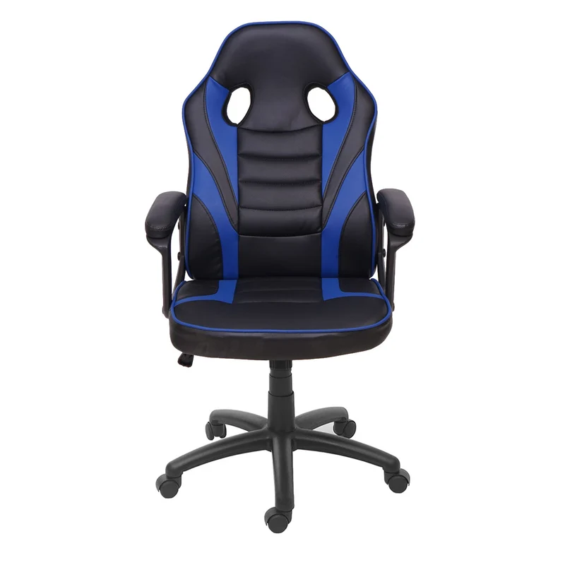 Fauteuil chaise de bureau gaming sur roulettes mécanisme à bascule assise en PVC noir / bleu 04_0001838