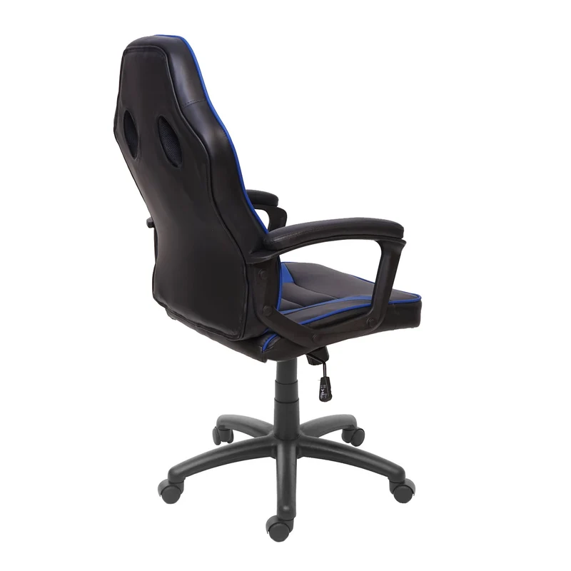 Fauteuil chaise de bureau gaming sur roulettes mécanisme à bascule assise en PVC noir / bleu 04_0001838