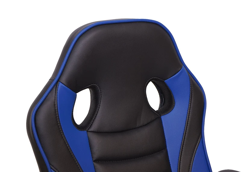 Fauteuil chaise de bureau gaming sur roulettes mécanisme à bascule assise en PVC noir / bleu 04_0001838