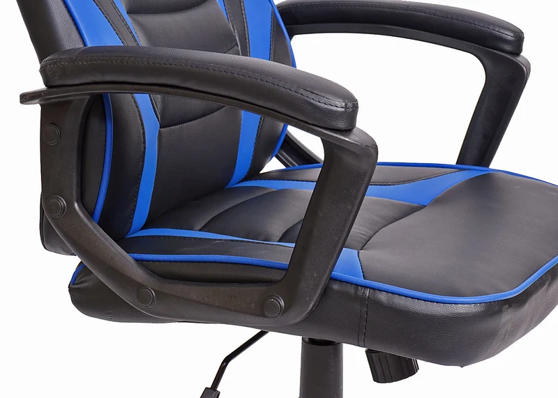 Fauteuil chaise de bureau gaming sur roulettes mécanisme à bascule assise en PVC noir / bleu 04_0001838