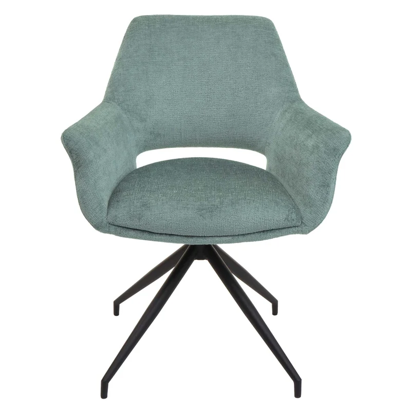 Chaise de salle à manger rembourrée avec accoudoirs assise rotatif en tissu gris-bleu structure trépied 04_0006351