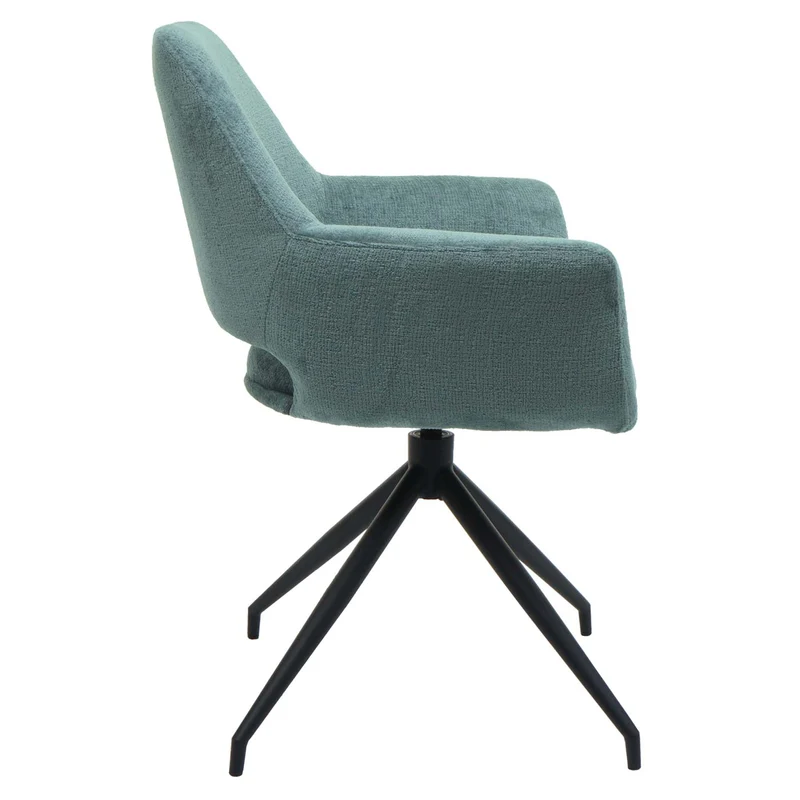 Chaise de salle à manger rembourrée avec accoudoirs assise rotatif en tissu gris-bleu structure trépied 04_0006351