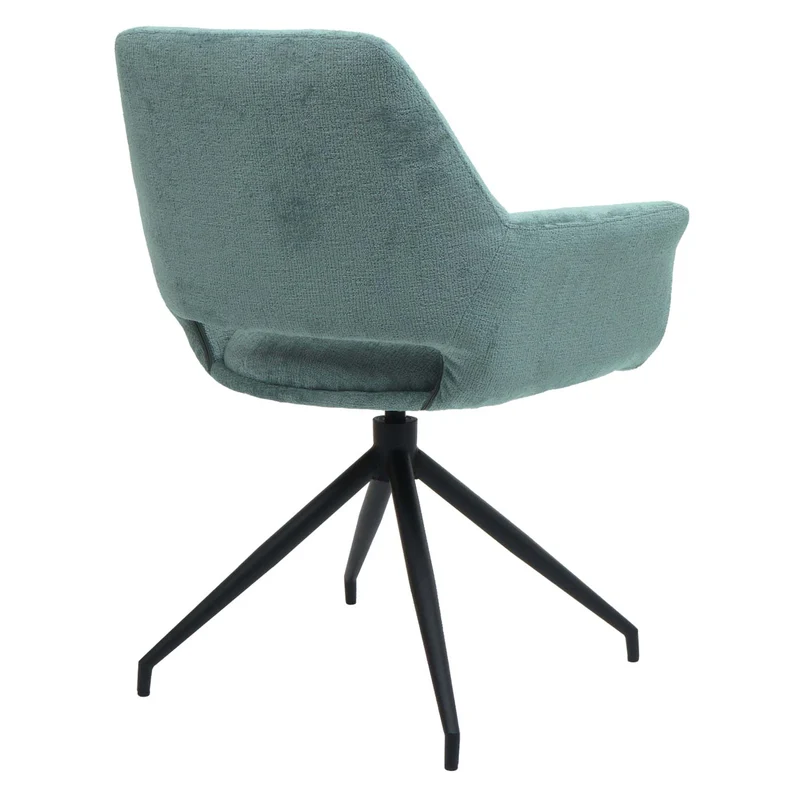Chaise de salle à manger rembourrée avec accoudoirs assise rotatif en tissu gris-bleu structure trépied 04_0006351