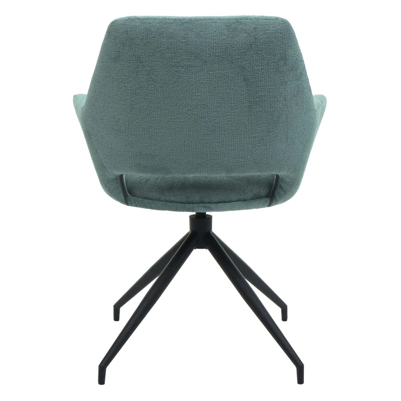 Chaise de salle à manger rembourrée avec accoudoirs assise rotatif en tissu gris-bleu structure trépied 04_0006351