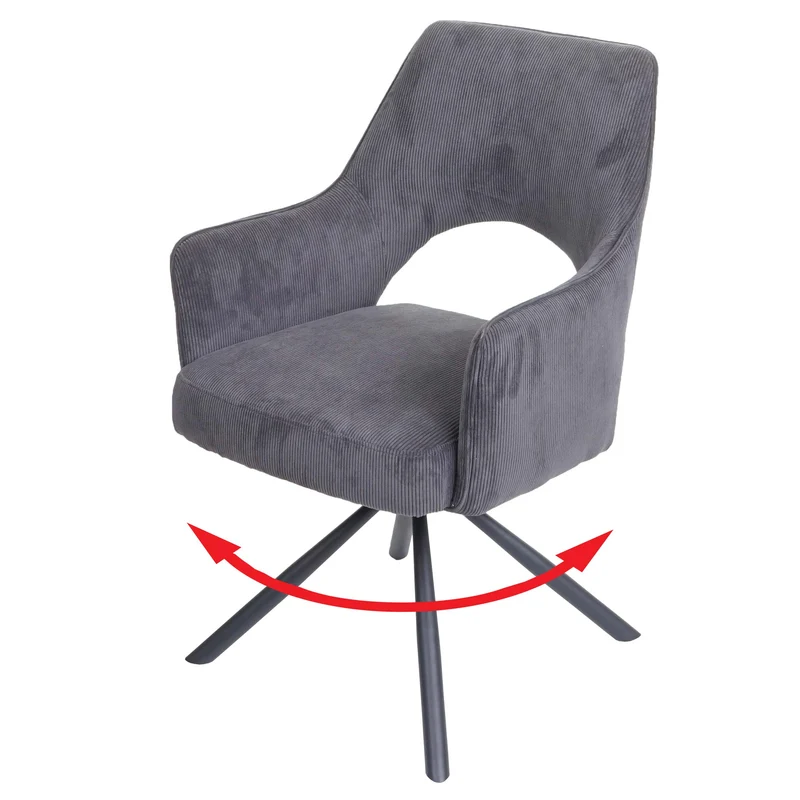 Chaise de salle à manger fauteuil rotatif en tissu velours côtelé gris foncé 04_0006332