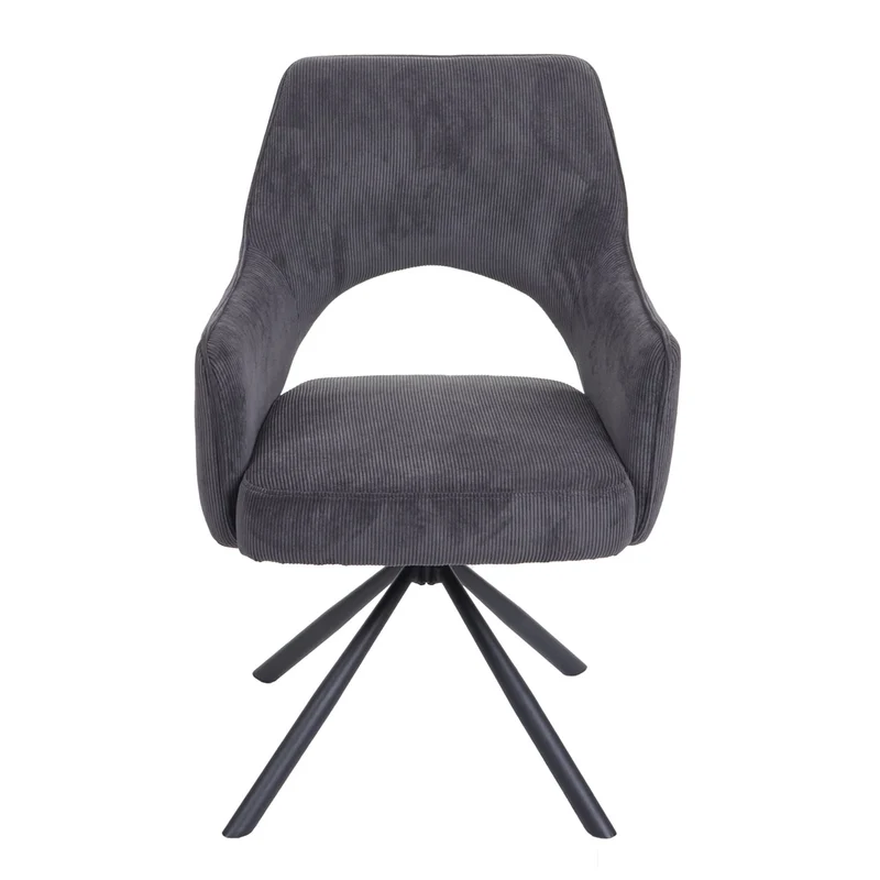 Chaise de salle à manger fauteuil rotatif en tissu velours côtelé gris foncé 04_0006332
