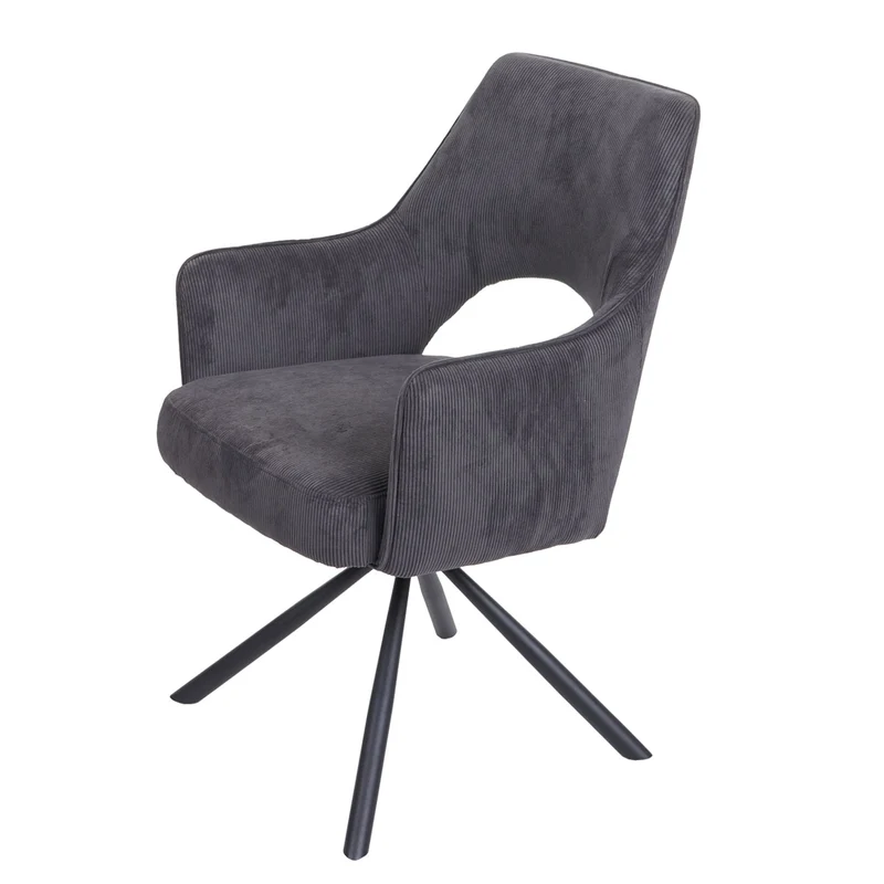 Chaise de salle à manger fauteuil rotatif en tissu velours côtelé gris foncé 04_0006332