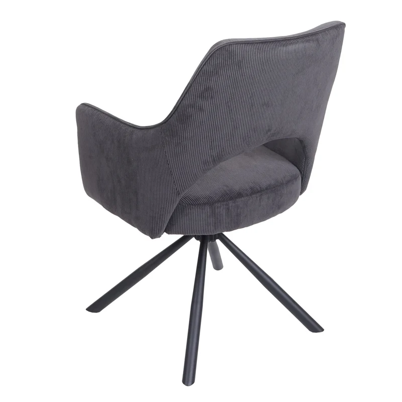 Chaise de salle à manger fauteuil rotatif en tissu velours côtelé gris foncé 04_0006332