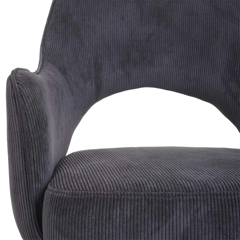 Chaise de salle à manger fauteuil rotatif en tissu velours côtelé gris foncé 04_0006332