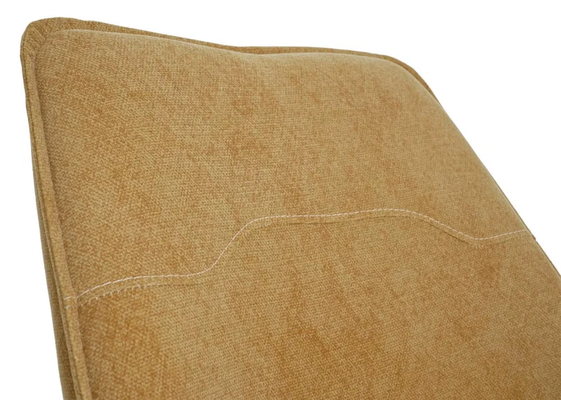 Chaise de salle à manger rembourrée avec accoudoirs en tissu jaune et structure trépied en métal 04_0006320