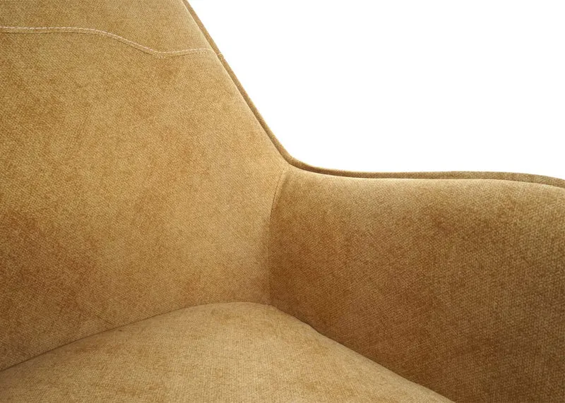 Chaise de salle à manger rembourrée avec accoudoirs en tissu jaune et structure trépied en métal 04_0006320