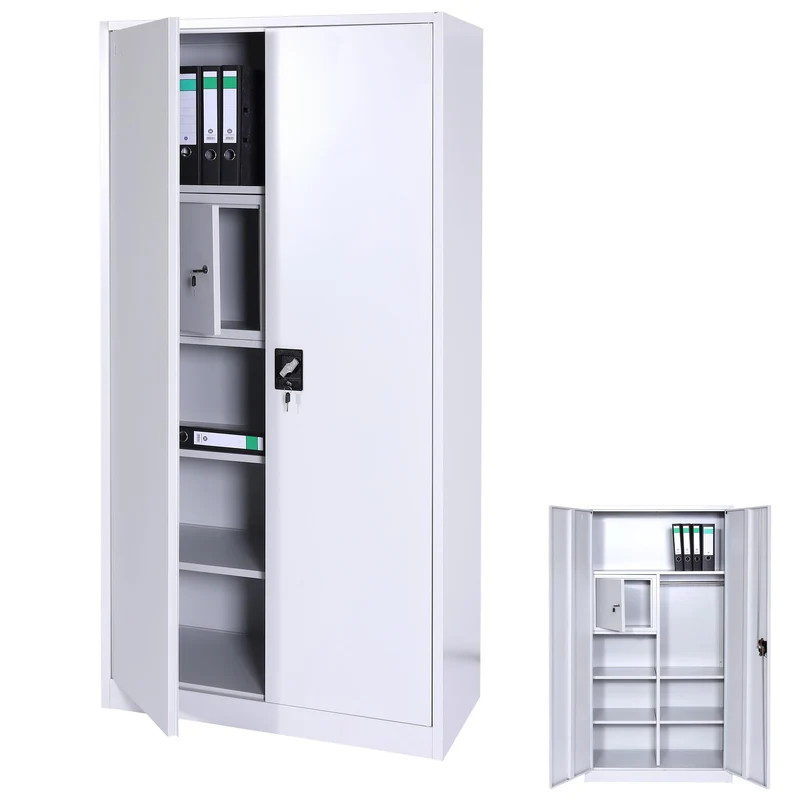 Casier armoire de bureau polyvalent six étagères tringle à vêtements et casier verrouillable 185x90x45 cm en métal gris 04_0006414