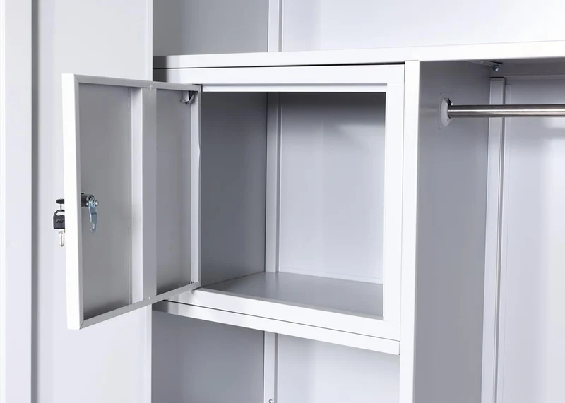 Casier armoire de bureau polyvalent six étagères tringle à vêtements et casier verrouillable 185x90x45 cm en métal gris 04_0006414