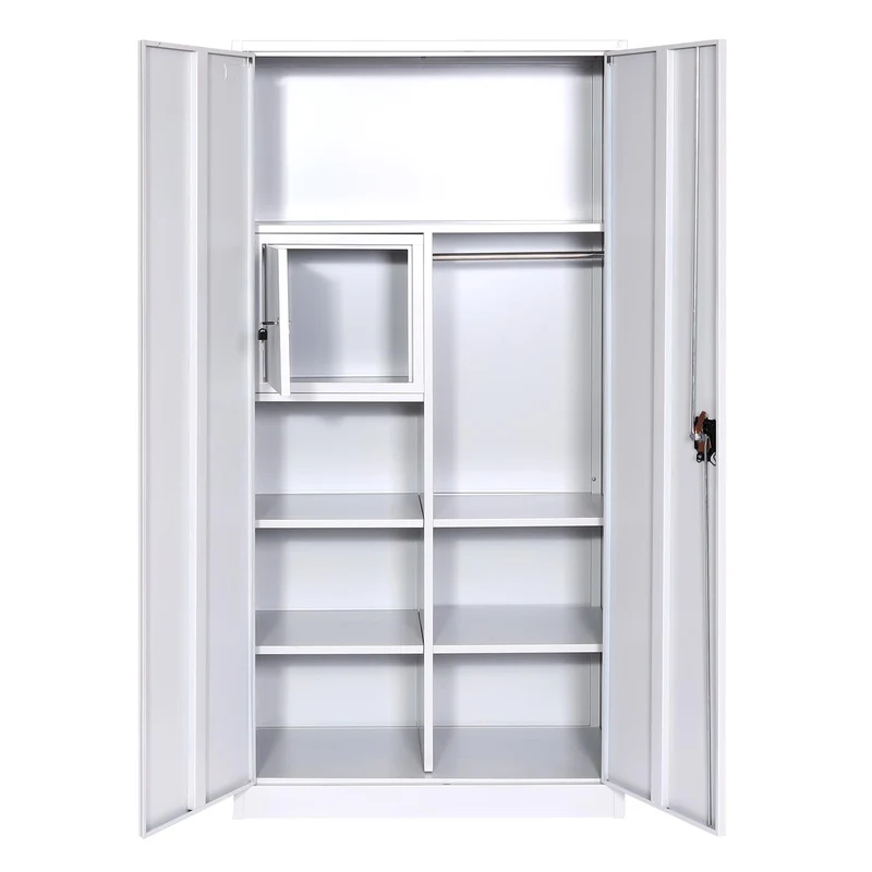Casier armoire de bureau polyvalent six étagères tringle à vêtements et casier verrouillable 185x90x45 cm en métal gris 04_0006414