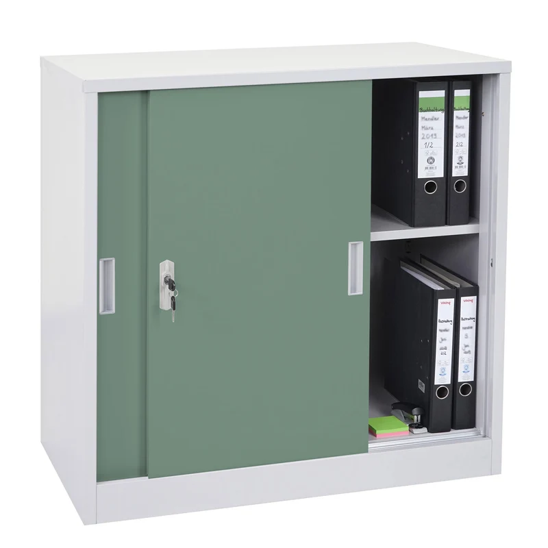 Armoire de bureau en acier avec portes coulissantes verrouillables 90x90x45 cm vert 04_0006410
