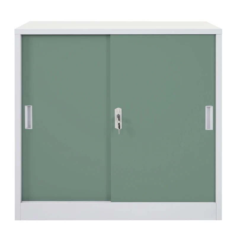 Armoire de bureau en acier avec portes coulissantes verrouillables 90x90x45 cm vert 04_0006410