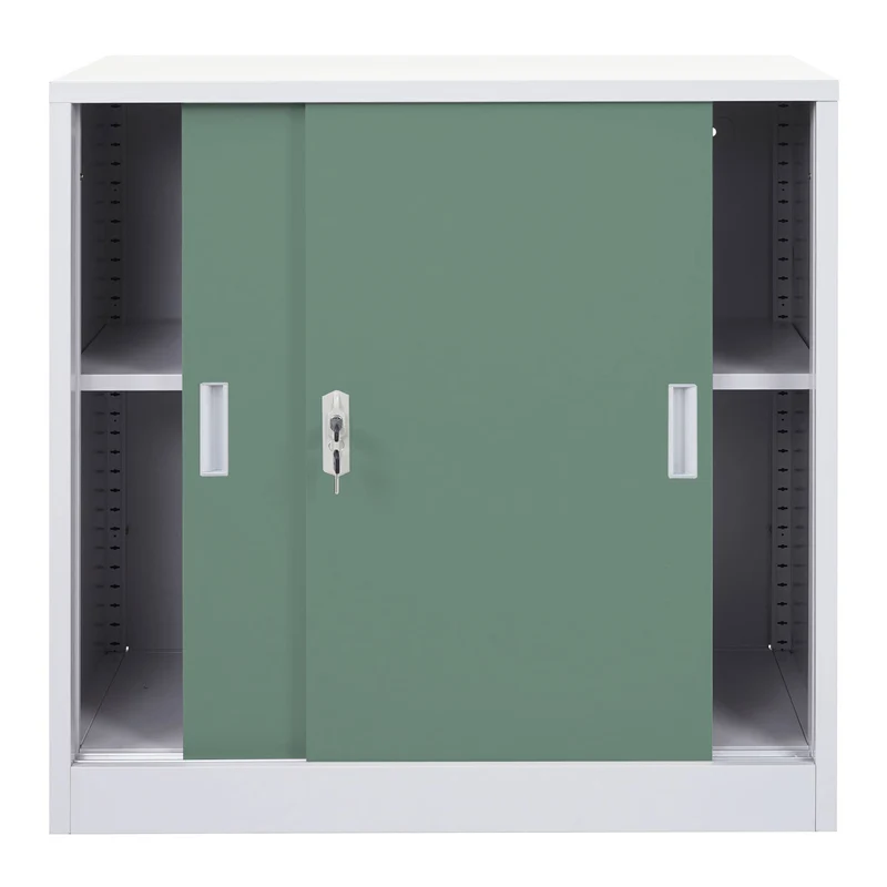 Armoire de bureau en acier avec portes coulissantes verrouillables 90x90x45 cm vert 04_0006410