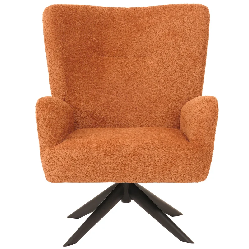 Chaise lounge fauteuil cocktail rembourrée relaxation pivotante tissu chenille terre cuite 04_0006398