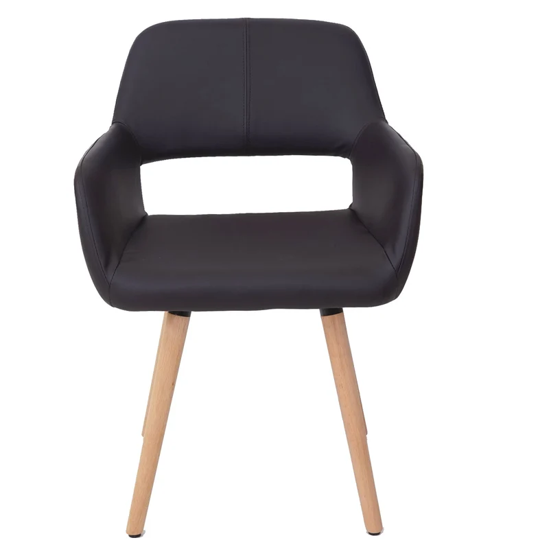 Chaise de salle à manger design rétro assise en PVC marron pieds clairs 04_0006302