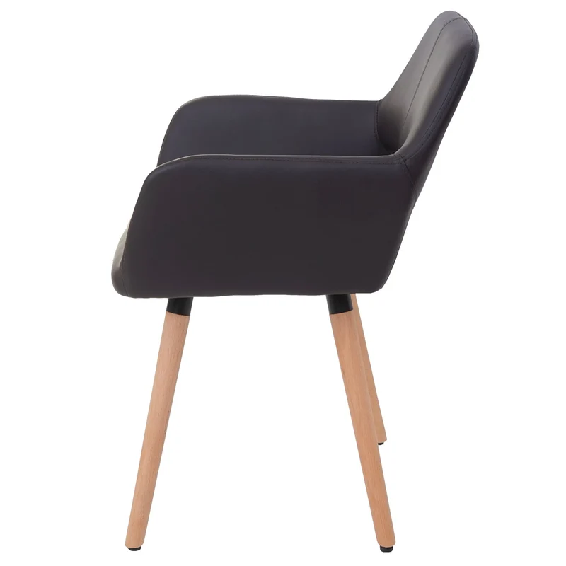 Chaise de salle à manger design rétro assise en PVC marron pieds clairs 04_0006302