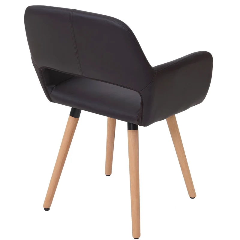 Chaise de salle à manger design rétro assise en PVC marron pieds clairs 04_0006302