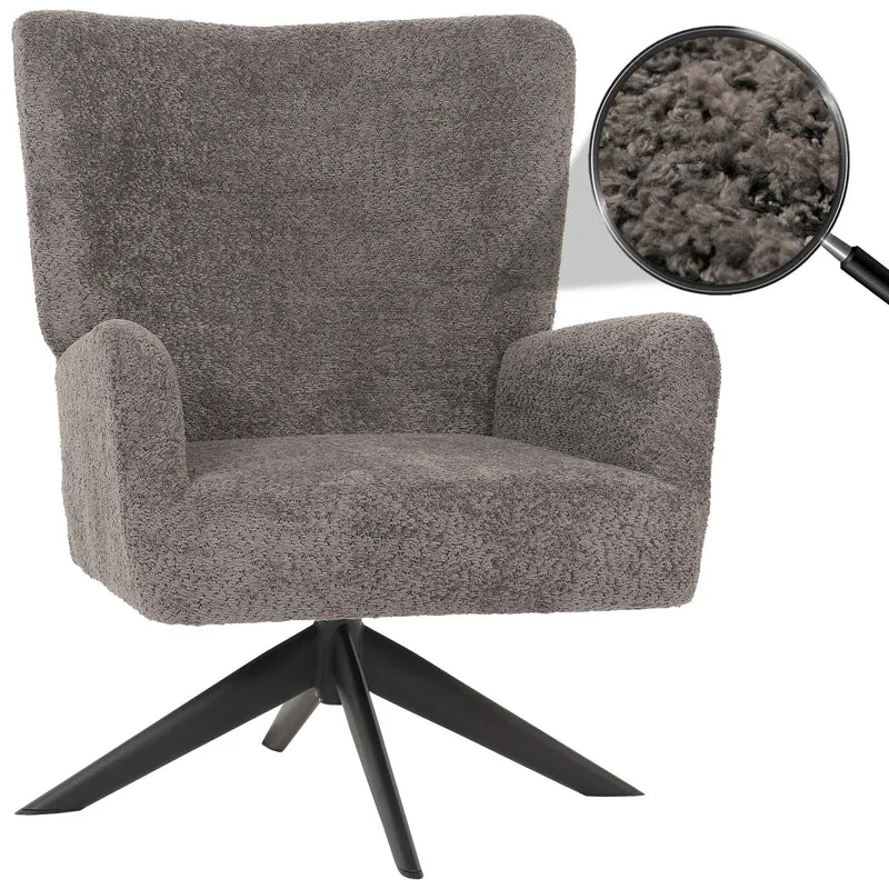 Chaise lounge fauteuil cocktail rembourrée relaxation pivotante tissu chenille gris foncé 04_0006397