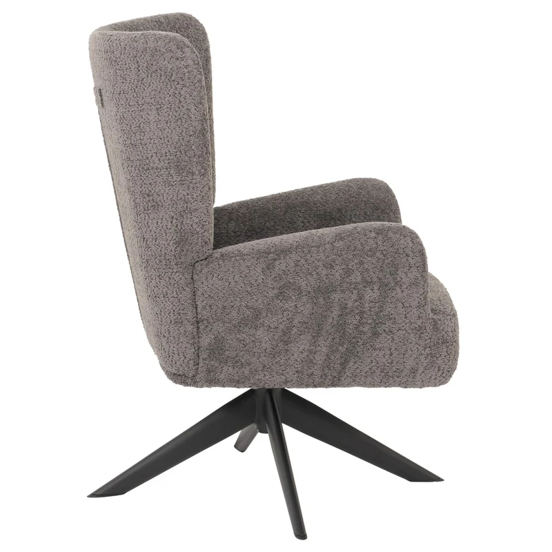 Chaise lounge fauteuil cocktail rembourrée relaxation pivotante tissu chenille gris foncé 04_0006397