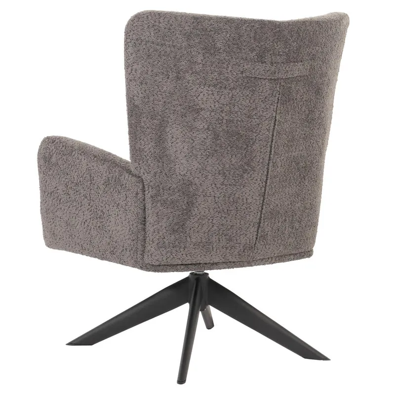 Chaise lounge fauteuil cocktail rembourrée relaxation pivotante tissu chenille gris foncé 04_0006397