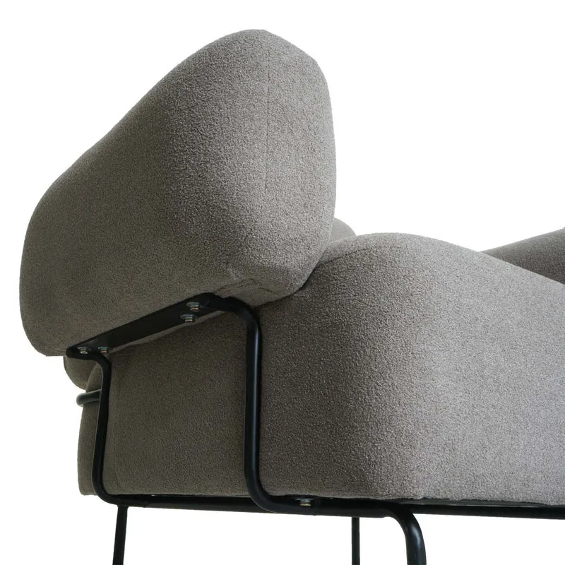 Chaise longue fauteuil cocktail rembourré avec accoudoirs en tissu bouclé gris et métal 04_0006392