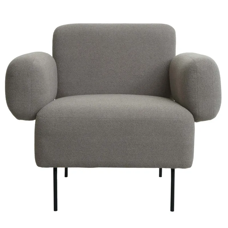Chaise longue fauteuil cocktail rembourré avec accoudoirs en tissu bouclé gris et métal 04_0006392