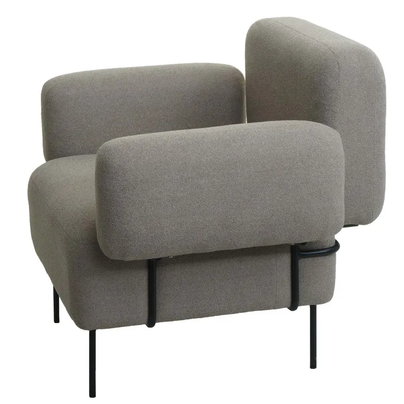 Chaise longue fauteuil cocktail rembourré avec accoudoirs en tissu bouclé gris et métal 04_0006392