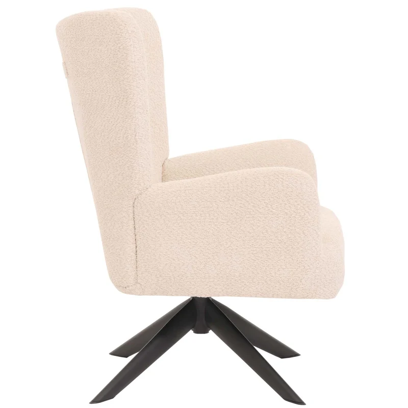 Chaise lounge fauteuil cocktail rembourrée relaxation pivotante tissu crème-beige et métal 04_0006396