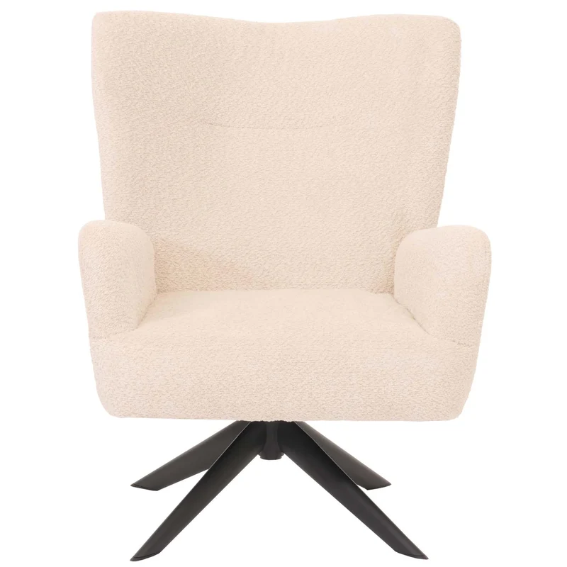 Chaise lounge fauteuil cocktail rembourrée relaxation pivotante tissu crème-beige et métal 04_0006396